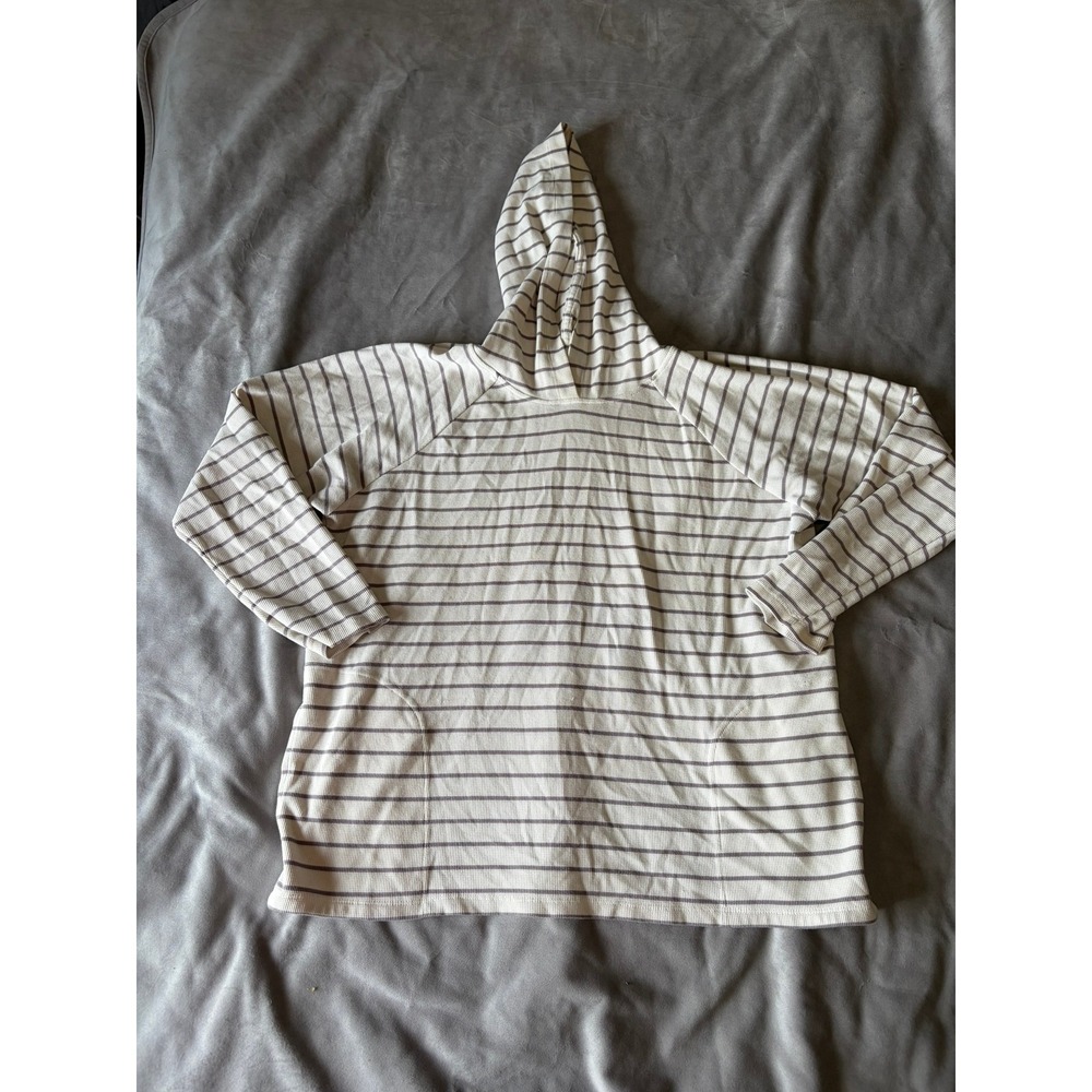 Max & Mia Womens XXL Striped Waffle Knit Hoodie Pullover White Gray X09278-798US
